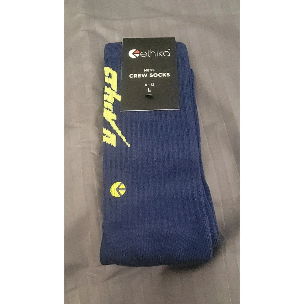 Ethika Mens Crew Socks Blue‎ Neon Yellow Logo Size L 9-12 MBCAHG2501-BLU-L